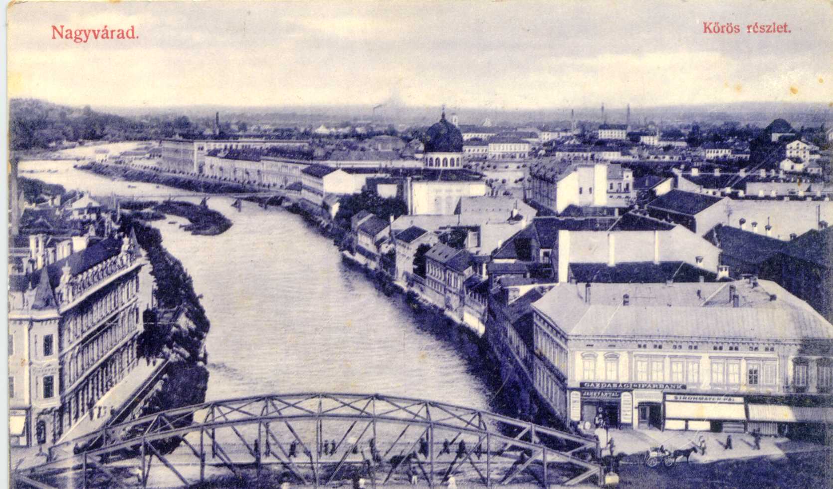 Nagyvárad before World War I. The dome of the Neologue synagogue is in the center. Right to the building is the neighborhood where the Hungarian authorities will set up the ghetto in 1944.